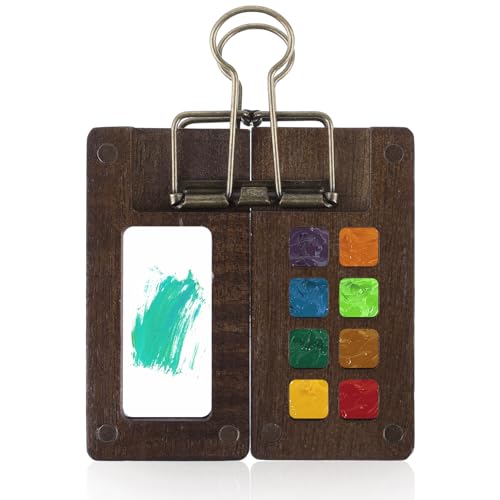 Ouligay Skizzenbuch Palette aus Holz Wassermalkasten Aquarellkasten Leer 9 Raster Mini Reise Tragbare Aquarell Palette Malen Holz Farbtablett mit 1 Clip für Aquarellmalerei Acrylmalerei von Ouligay