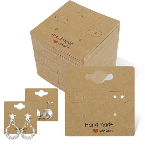 Ouligay Schmuck Verpackung,100 Stück Earring Holder Ohrring Ständer,Earring Cards With Holes Schmuck Display Karten Kraftpapier Ohrring Halterung für Diy Ohrstecker von Ouligay