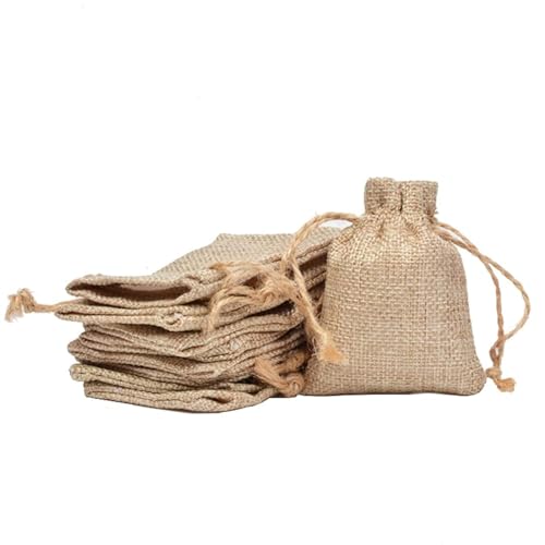 Oulitigy Schmuckbeutel Leinen Taschen Kordelzug 7 * 9cm 50pc Hochzeit Hessische Sackleinen Jute Bevorzugung Geschenk Taschen von Oulitigy