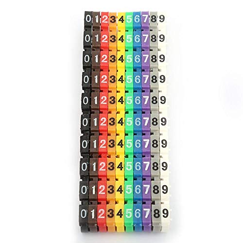 0-9 Digital codierter Clip auf Kunststoffkabel Identifikation Drahtmarkierungsnummer Tag Etikett Drahtetikett Rohrsatz Kabelmarkierungsrohr Bunt(100PCS KCM-6MM 6 square) von Oumefar