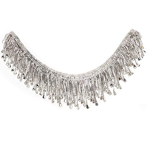 1 Yard Crystal Fringe Trim Glas Strasssteine ​​Trimmen Nähen Quaste Kette Handgefertigt für Bastelkleidung Applikationen(Silber) von Oumefar