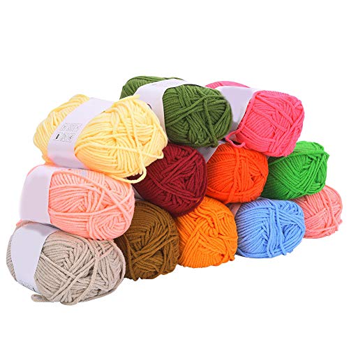 12 Farben Baumwollgarn Strickgarn Wolle Häkeln Baumwollstrickfaden Weiches warmes Garn zum Stricken Häkeln von Oumefar