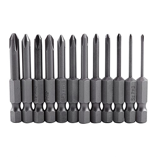 12 Stück 50mm Kreuz-Schraubendreher-Bits 1/4 Zoll Sechskantschaft Kurz Schraubendrehereinsätze Set PH00 PH0 PH1 PH2 für elektrische Schraubendreher elektrische Bohrer von Oumefar