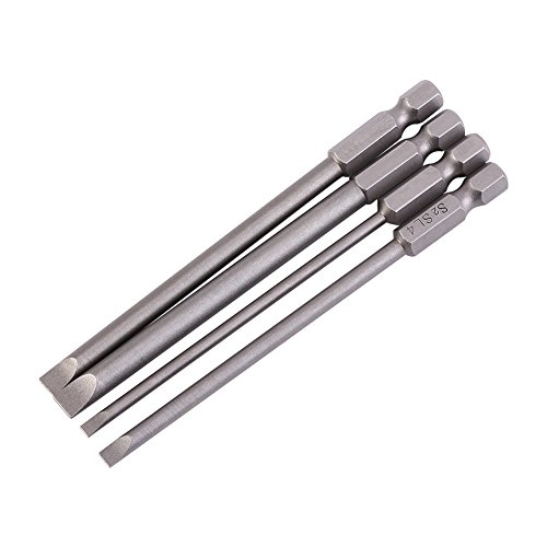 Oumefar 4-teilig Schlitz Spitze Schraubendreher Bits Set S2-Legierungsstahl 100 mm magnetisch 1/4 Sechskantschaft Schlitzschraubendreher-Bitsatz SL3 SL4 SL5 SL6 3 mm-6 mm-Schraubendreher-Satz von Oumefar