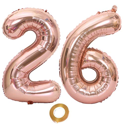 40 Zoll Luftballons Zahl 26 Rose Gold, Nummer 26 Luftballon Rosegold frau Luftballons 26. Geburtstag deko frauen Folienballon 26 Rose Gold 26 Ballons Große, Riese Heliumfolie Ballon 26 (number 26) von Oumezon