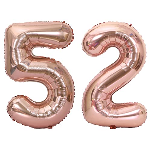 40 Zoll Luftballons Zahl 52 Rose Gold,Nummer 52 Luftballon Rosegold frau Luftballons 52. Geburtstag deko frauen damen Folienballon 52 Rose Gold 52 Ballons Große,Riese Heliumfolie Ballon 52(number 52) von Oumezon