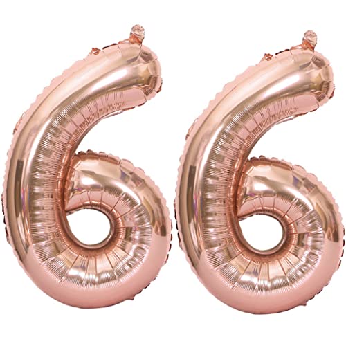 40 Zoll Luftballons Zahl 66 Rose Gold,Nummer 66 Luftballon Rosegold frau Luftballons 66. Geburtstag deko frauen damen Folienballon 66 Rose Gold 66 Ballons Große,Riese Heliumfolie Ballon 66(number 66) von Oumezon