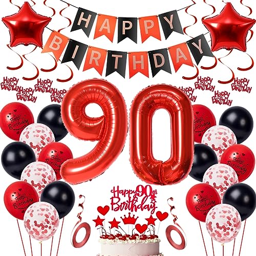 90 Geburtstag Deko Frauen Geburtstagsdeko 90 Männer Rot Schwarz Deko 90 Geburtstag Luftballon Zahlen 90 Rot 90 Geburtstags ballon für Männer Frauen Party Rot Luftballon 90 Jahr Geburtstagdeko von Oumezon