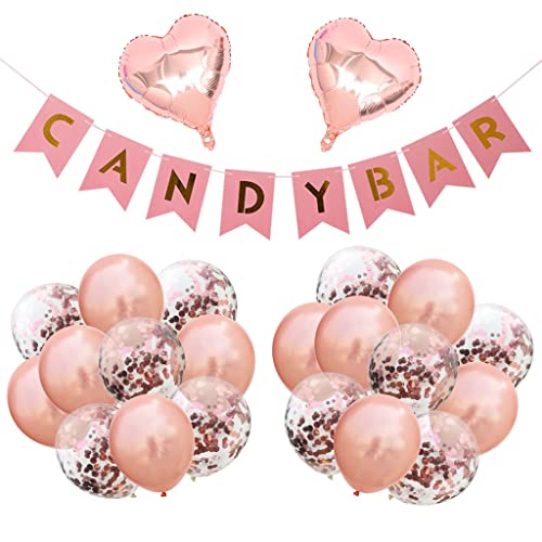 Candy Bar Dekoration Zubehör Rosegold Luftballons Candybar Girlande Banner Rosa Candybar Papier Banner Dekoration Rosegold ballons für Hochzeit Party Weihnachten Geburtstag Decor von Oumezon