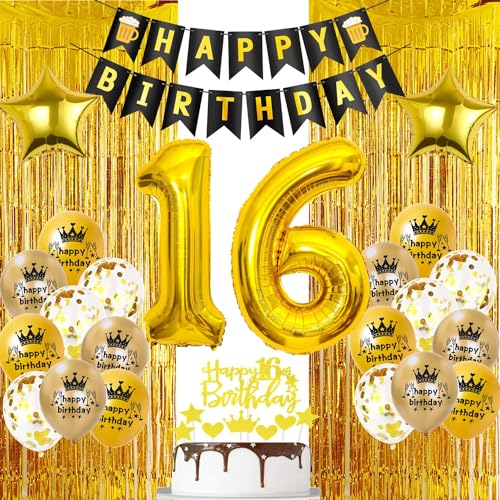 Gold 16 Geburtstag Lametta Vorhang, Ballon 16. Geburtstagsdeko, Gold 16 Jahre Party Vorhänge, Gold Geburtstagsdeko 16 Jahre Junge, 16. Geburtstag Dekoration Mädchen, Gold Tortendeko 16 Geburtstag von Oumezon