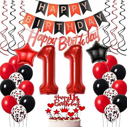 Luftballons 11. Geburtstag Mädchen Rot Schwarz Dekoration, ballon 11 Geburtstag deko Mädchen Rot Tortendeko 11 Jahre Mädchen Geburtstagsdeko 11 Geburtstag Mädchen Deko 11. Geburtstag Luftballon von Oumezon