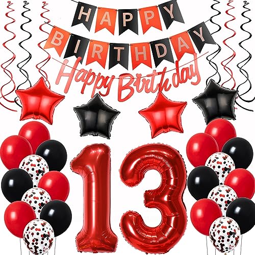 Luftballons 13. Geburtstag Deko Mädchen Rot Schwarz, Geburtstagsdeko 13 jahre Mädchen happy birthday 13 Mädchen dekoration Rot deko 13. Geburtstag Mädchen Schwarz ballons 13 Geburtstag Mädchen von Oumezon