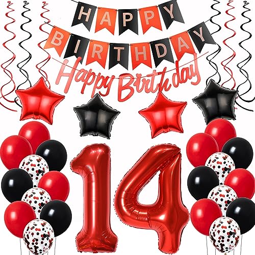 Luftballons 14. Geburtstag Deko Mädchen Rot Schwarz, Geburtstagsdeko 14 jahre Mädchen happy birthday 14 Mädchen dekoration Rot deko 14. Geburtstag Mädchen Schwarz ballons 14 Geburtstag Mädchen von Oumezon