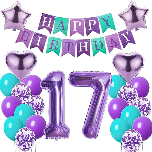 Luftballons 17. Geburtstag mädchen deko Lila Geburtstagsdeko 17 jahre mädchen Geburtstag dekoration 17 Happy Birthday deko 17. Geburtstag mädchen lila Folienballon 17 Geburtstag mädchen ballon von Oumezon