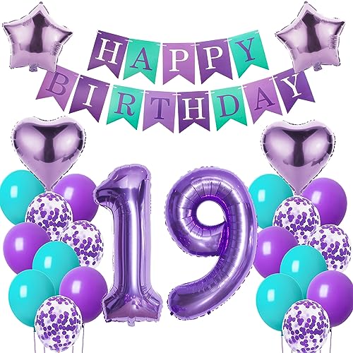 Luftballons 19. Geburtstag mädchen deko Lila Geburtstagsdeko 19 jahre mädchen Geburtstag dekoration 19 Happy Birthday deko 19. Geburtstag mädchen lila Folienballon 19 Geburtstag mädchen ballon von Oumezon