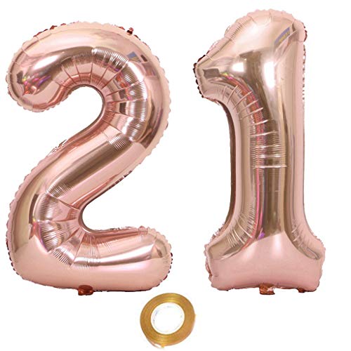 Luftballons Zahl 21 rosegold Nummer 21 Luftballon 21 Rosegold Folienballon 21. Geburtstag deko frauen, 32 Zoll Große Ballon Zahl 21 Riese Heliumfolie 21 jahre Geburtstag deko frau Mädchen von Oumezon