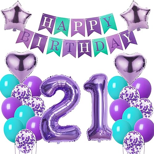 Luftballons 21. Geburtstag Frauen deko Lila Geburtstagsdeko 21 jahre Frauen Geburtstag dekoration 21 Happy Birthday deko 21. Geburtstag Frauen lila Folienballon 21 Geburtstag Frau ballon lila von Oumezon