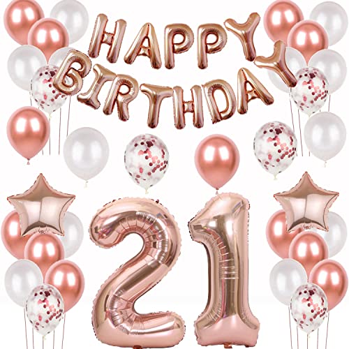 Luftballons 21. Geburtstag deko frau Rosegold Folienballon 21 jahre Geburtstag dekoration frauen Happy Birthday 21 Geburtstag deko frau Rosegold ballon 21 Geburtstagsdeko 21 Geburtstag frau deko (21) von Oumezon