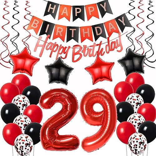 Luftballons 29. Geburtstag Deko Frauen Rot Schwarz, Geburtstagsdeko 29 jahre Frauen happy birthday 29 Frauen dekoration Rot deko 29. Geburtstag Frauen Schwarz ballons 29 Geburtstag Frauen von Oumezon