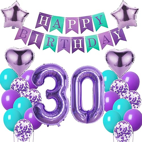 Luftballons 30. Geburtstag Frauen deko Lila Geburtstagsdeko 30 jahre Frauen Geburtstag dekoration 30 Happy Birthday deko 30. Geburtstag Frauen lila Folienballon 30 Geburtstag Frau ballon lila von Oumezon