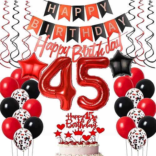 Luftballons 45. Geburtstag Frauen Rot Schwarz Dekoration, ballon 45 Geburtstag deko Frauen Rot Tortendeko 45 Jahre Frauen Geburtstagsdeko 45 Geburtstag Frau Deko 45. Geburtstag Luftballon von Oumezon