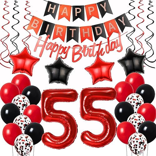 Luftballons 55. Geburtstag Deko Frauen Rot Schwarz, Geburtstagsdeko 55 jahre Frauen happy birthday 55 Frauen dekoration Rot deko 55. Geburtstag Frauen Schwarz ballons 55 Geburtstag Frauen von Oumezon