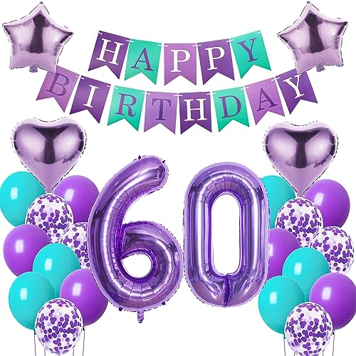 Luftballons 60. Geburtstag Frauen deko Lila Geburtstagsdeko 60 jahre Frauen Geburtstag dekoration 60 Happy Birthday deko 60. Geburtstag Frauen lila Folienballon 60 Geburtstag Frau ballon lila von Oumezon