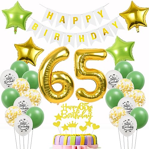 Luftballons 65 Geburtstag Mann Frau deko Gold Grün, Geburtstagsdeko 65 Jahre Mann Dekoration Grün,deko 65. Geburtstag Männer Gold, Tortendeko 65 Geburtstag Frauen Mann Ballon 65 Gold Grün von Oumezon