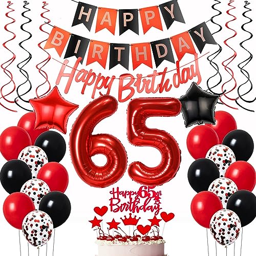 Luftballons 65. Geburtstag Frauen Rot Schwarz Dekoration, ballon 65 Geburtstag deko Frauen Rot Tortendeko 65 Jahre Frauen Geburtstagsdeko 65 Geburtstag Frau Deko 65. Geburtstag Luftballon von Oumezon