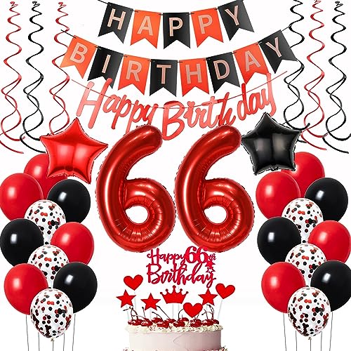 Luftballons 66. Geburtstag Frauen Rot Schwarz Dekoration, ballon 66 Geburtstag deko Frauen Rot Tortendeko 66 Jahre Frauen Geburtstagsdeko 66 Geburtstag Frau Deko 66. Geburtstag Luftballon von Oumezon