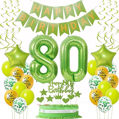 Luftballons 80. Geburtstag Deko Frauen Mann Grün Gold, Geburtstagsdeko 80 Mann happy birthday 80 jahre Männer dekoration Grün Gold Tortendeko 80. Geburtstag Mann ballons 80 Geburtstag Mann von Oumezon