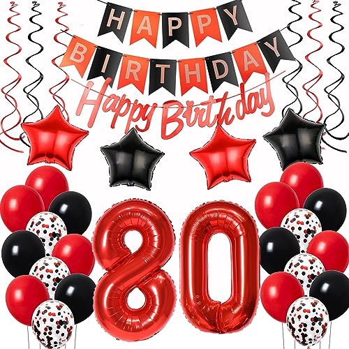 Luftballons 80. Geburtstag Deko Frauen Rot Schwarz, Geburtstagsdeko 80 jahre Frauen happy birthday 80 Frauen dekoration Rot deko 80. Geburtstag Frauen Schwarz ballons 80 Geburtstag Frauen von Oumezon