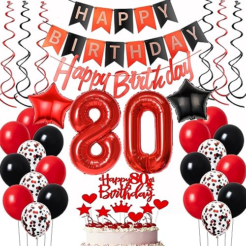 Luftballons 80. Geburtstag Frauen Rot Schwarz Dekoration, ballon 80 Geburtstag deko Frauen Rot Tortendeko 80 Jahre Frauen Geburtstagsdeko 80 Geburtstag Frau Deko 80. Geburtstag Luftballon von Oumezon