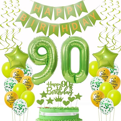 Luftballons 90. Geburtstag Deko Frauen Mann Grün Gold, Geburtstagsdeko 90 Mann happy birthday 90 jahre Männer dekoration Grün Gold Tortendeko 90. Geburtstag Mann ballons 90 Geburtstag Mann von Oumezon