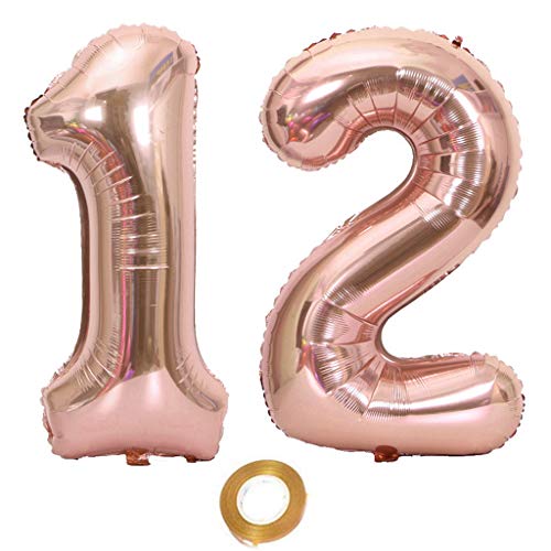 Luftballons Zahl 12, Nummer 12 Luftballon Rosegold Mädchen Luftballons 12. Geburtstag Folienballon, Zahl 12 Rose Gold Nummer 12 Ballons Große, 40 Zoll Riese Heliumfolie Ballon (number 12) von Oumezon