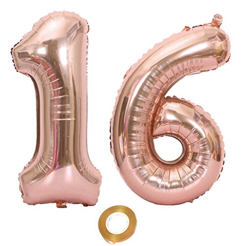 Luftballons Zahl 16, Nummer 16 Luftballon Rosegold Mädchen Luftballons 16. Geburtstag Folienballon, Zahl 16 Rose Gold Nummer 16 Ballons Große, 40 Zoll Riese Heliumfolie Ballon (number 16) von Oumezon