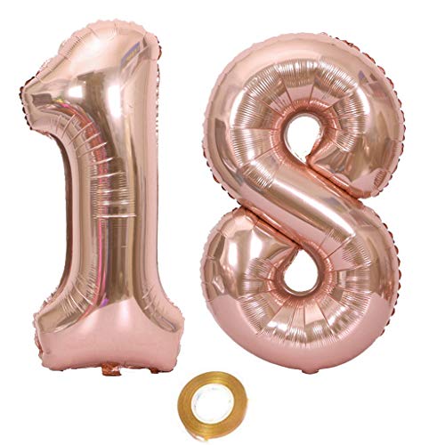 Luftballons Zahl 18, Nummer 18 Luftballon Rosegold Mädchen Luftballons 18. Geburtstag Folienballon, Zahl 18 Rose Gold Nummer 18 Ballons Große, 40 Zoll Riese Heliumfolie Ballon (number 18) von Oumezon