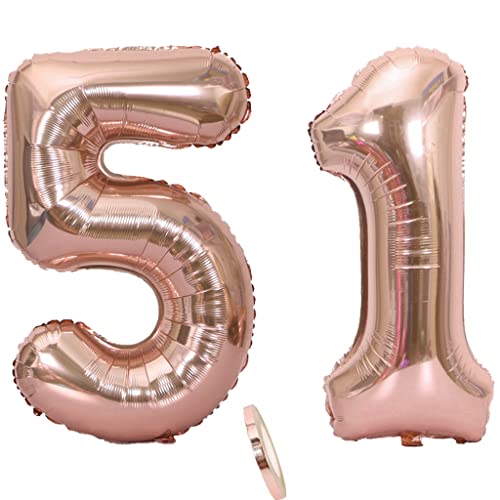 Luftballons Zahl 51 rosegold Nummer 51 Luftballon 51 Rosegold Folienballon 51. Geburtstag deko frauen, 32 Zoll Große Ballon Zahl 51 Riese Heliumfolie 51 jahre Geburtstag deko frau damen von Oumezon