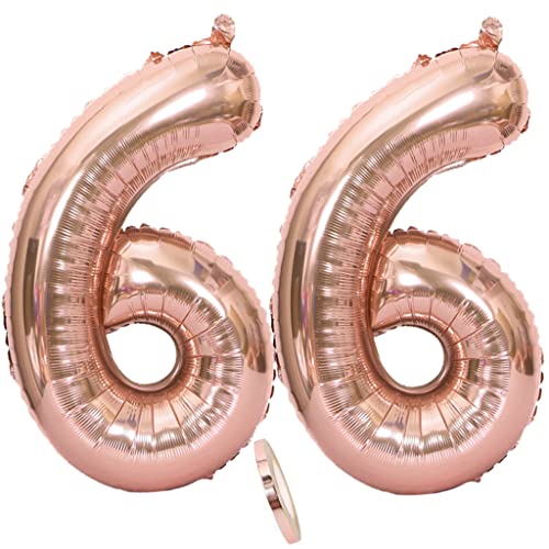 Luftballons Zahl 66 rosegold Nummer 66 Luftballon 66 Rosegold Folienballon 66. Geburtstag deko frauen, 32 Zoll Große Ballon Zahl 66 Riese Heliumfolie 66 jahre Geburtstag deko frau damen von Oumezon