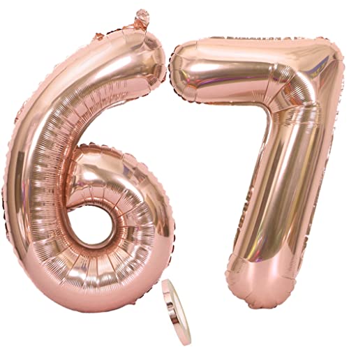 Luftballons Zahl 67 rosegold Nummer 67 Luftballon 67 Rosegold Folienballon 67. Geburtstag deko frauen, 32 Zoll Große Ballon Zahl 67 Riese Heliumfolie 67 jahre Geburtstag deko frau damen von Oumezon