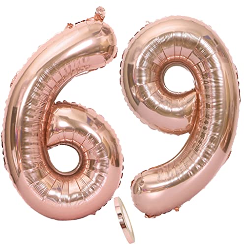 Luftballons Zahl 69 rosegold Nummer 69 Luftballon 69 Rosegold Folienballon 69. Geburtstag deko frauen, 32 Zoll Große Ballon Zahl 69 Riese Heliumfolie 69 jahre Geburtstag deko frau damen von Oumezon