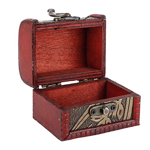 Oumij Organizer für Schmuckschatulle, Mini-Schatztruhe, Vintage, Schmuckkästchen, aus Holz, dekorativ, Geschenkbox, Halskette, Ring, Aufbewahrungsbox, Organizer für Halsketten, Armbänder, Broschen von Oumij