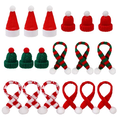 18 Stück Mini Weihnachtsmütze und Schal Set, Mini-Strickmütze des Weihnachten, Nikolausmütze Klein für Weinflasche Abdeckung, Klein Nikolausmütze und Mini-Schals für Weihnachtsfeiern Dekoration, Party von Oupdate