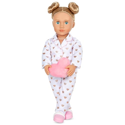 Our Generation Pyjamaparty Puppe Serenity - Bewegliche 46 cm Puppe mit Kleidung und Zubehör - Pyjama und Plüschherz-Kissen - Spielzeug ab 3 Jahren von Our Generation