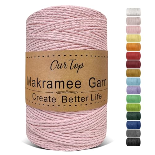 OurTop Premium Makramee Garn Blush, 2mm x 500m Macrame Cord Makramee Schnur Makramee Kordel, Garn für DIY Handwerk, Weben Dekoration, Hängepflanze Pflanze Aufhänger von OurTop