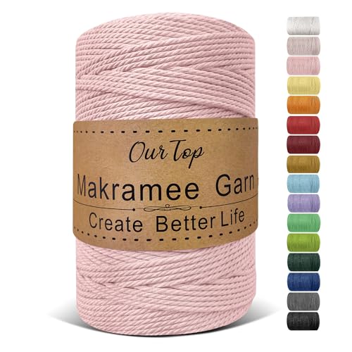 OurTop Premium Makramee Garn Blush, 3mm x 300m Macrame Cord Makramee Schnur Makramee Kordel, Garn für DIY Handwerk, Weben Dekoration, Hängepflanze Pflanze Aufhänger von OurTop