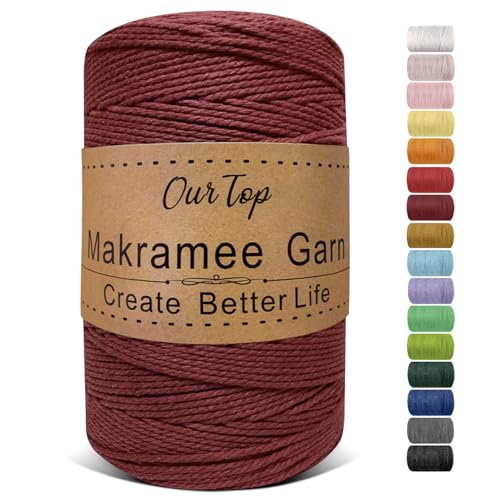 OurTop Premium Makramee Garn Burgunder, 2mm x 500m Macrame Cord Makramee Schnur Makramee Kordel, Garn für DIY Handwerk, Weben Dekoration, Hängepflanze Pflanze Aufhänger von OurTop