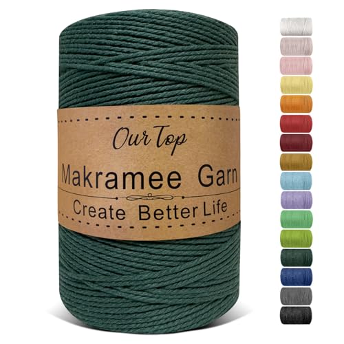 OurTop Premium Makramee Garn Dunkelgrün, 2mm x 500m Macrame Cord Makramee Schnur Makramee Kordel, Garn für DIY Handwerk, Weben Dekoration, Hängepflanze Pflanze Aufhänger von OurTop