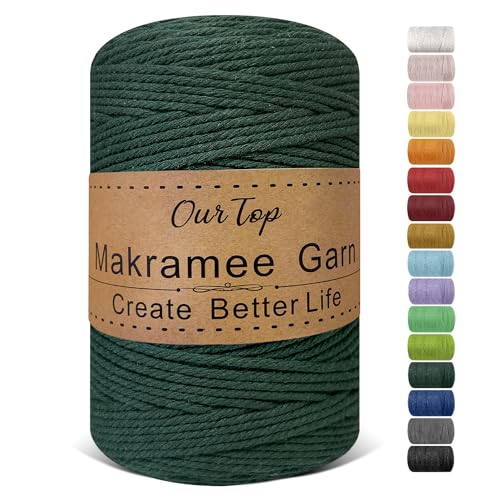 OurTop Premium Makramee Garn Dunkelgrün, 3mm x 300m Macrame Cord Makramee Schnur Makramee Kordel, Garn für DIY Handwerk, Weben Dekoration, Hängepflanze Pflanze Aufhänger von OurTop