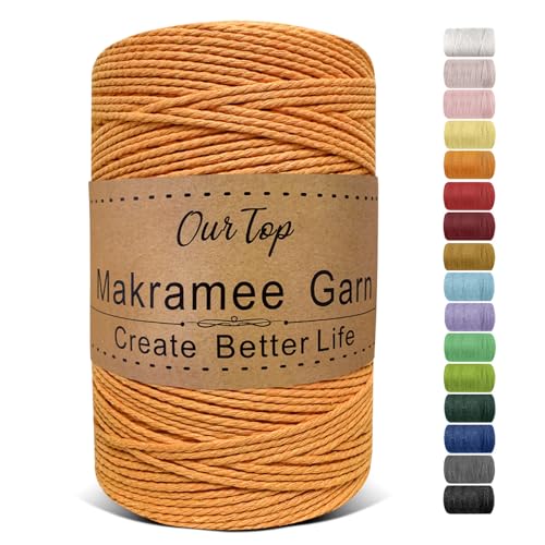 OurTop Premium Makramee Garn Gelb, 2mm x 500m Macrame Cord Makramee Schnur Makramee Kordel, Garn für DIY Handwerk, Weben Dekoration, Hängepflanze Pflanze Aufhänger von OurTop